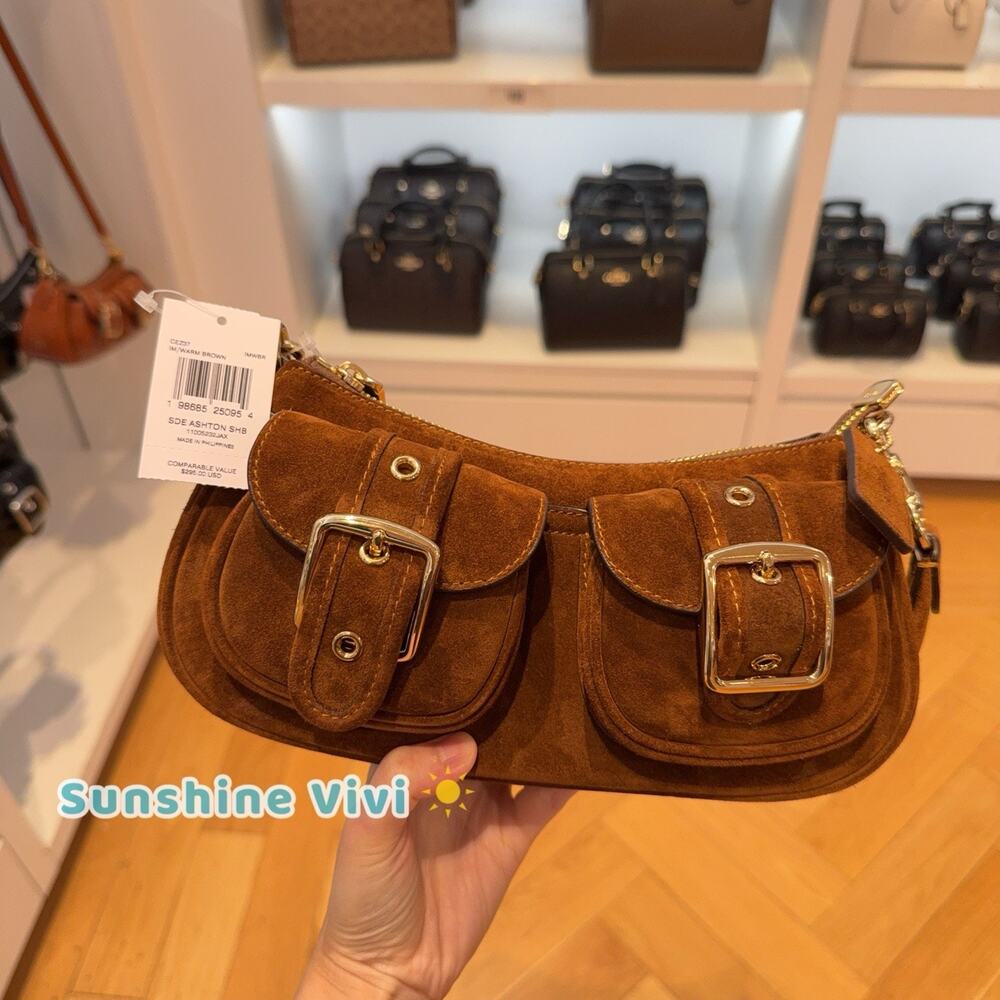 NWT Coach Ashton Shoulder Bag CEZ37 Gold/Warm Brown Suede and smooth leather